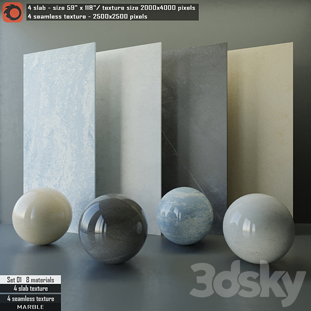 Marble slab & Seamless texture Set 01 3DSMax File - thumbnail 1