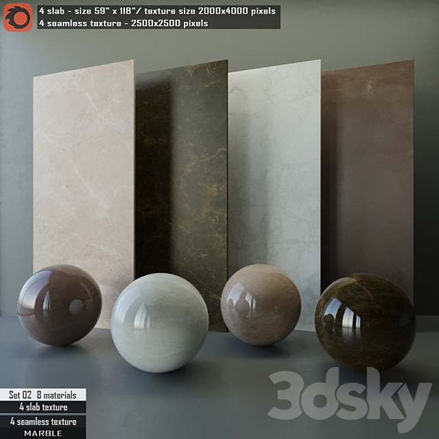 Marble slab & Seamless texture Set 02 3DSMax File - thumbnail 1