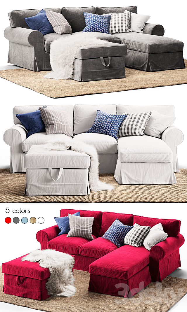 3-seat sofa EKTORP With chaise longue Ikea _ Corner sofa EKTORP Ikea 3d