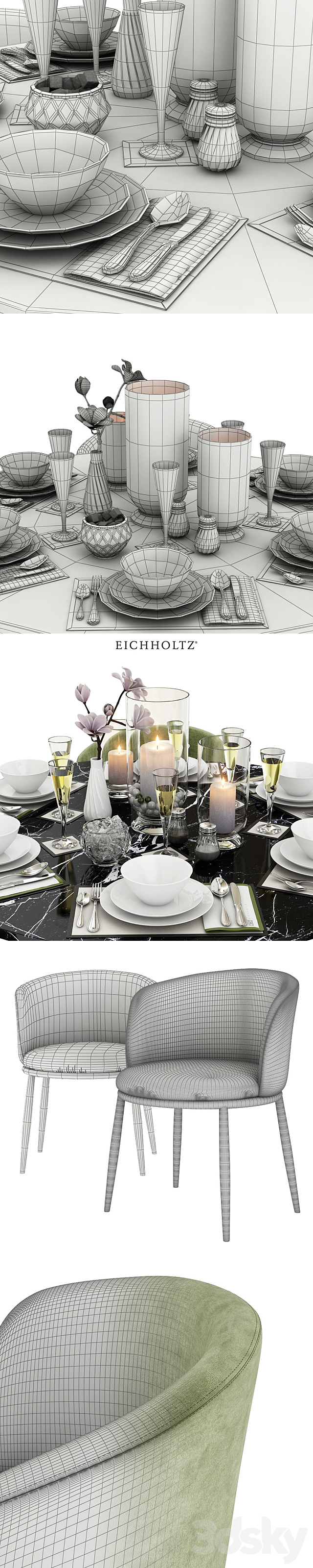 EICHHOLTZ Dining Table Turner 110660 110661 & Chair Filmore 111994 111995 111996 111997 111994 & Décor set 3DSMax File - thumbnail 3