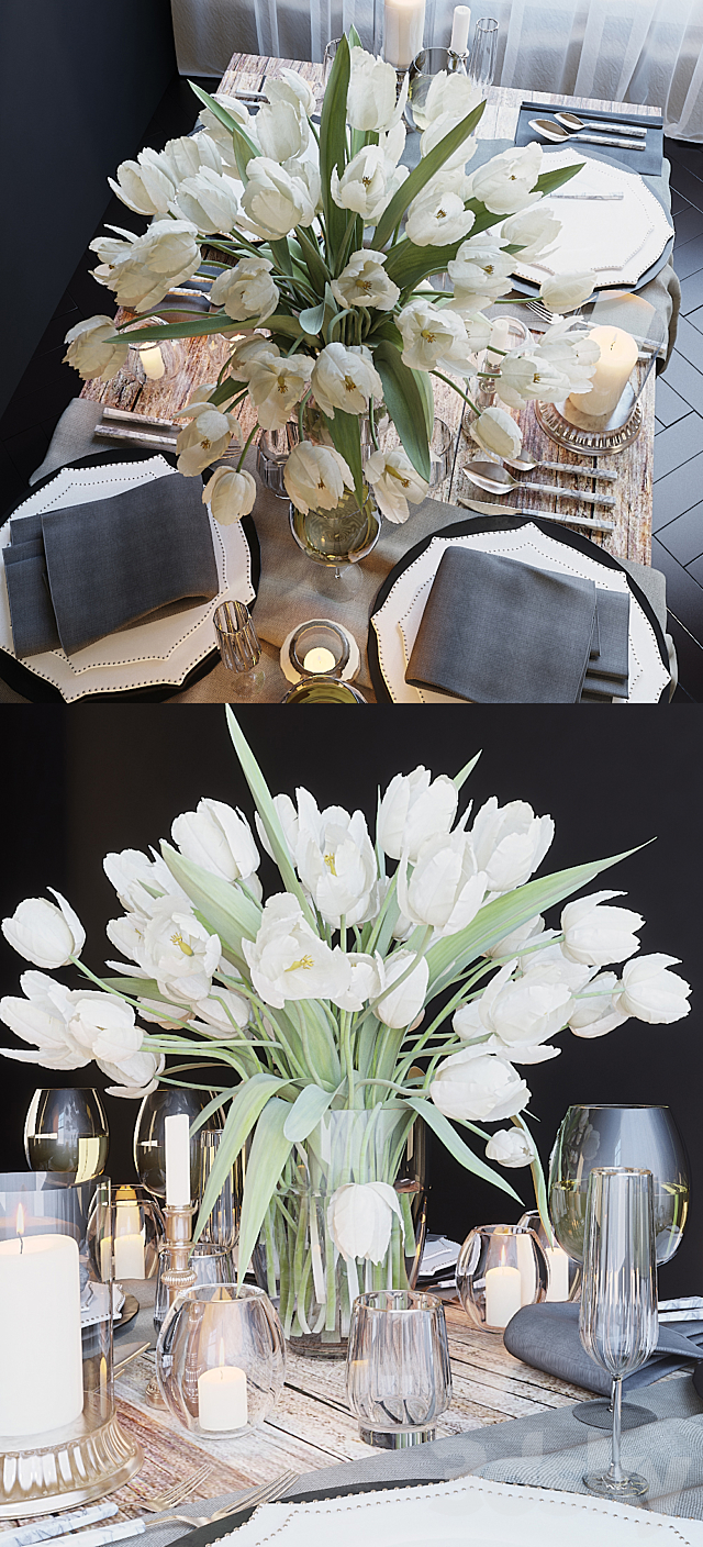 Serving the table 23. Serving with white tulips 3d