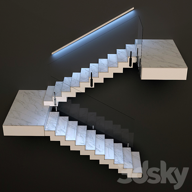Ladder made of marble. glass and metal with built-in LED illuminated handrail 3DSMax File - thumbnail 1