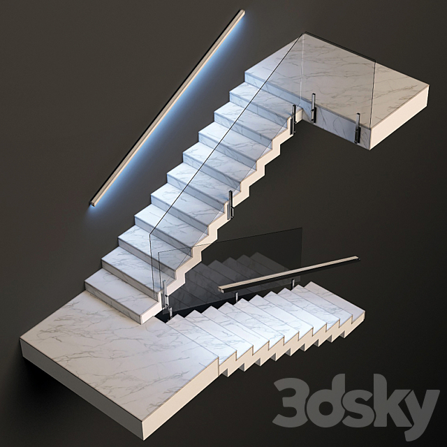 Ladder made of marble. glass and metal with built-in LED illuminated handrail 3DSMax File - thumbnail 2
