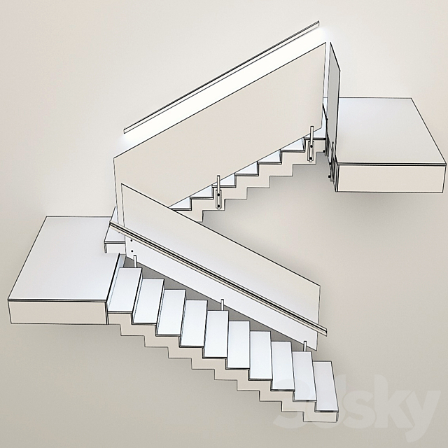 Ladder made of marble. glass and metal with built-in LED illuminated handrail 3DSMax File - thumbnail 3