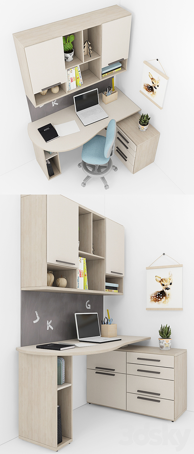 Writing-table and decor for a nursery 7 3d
