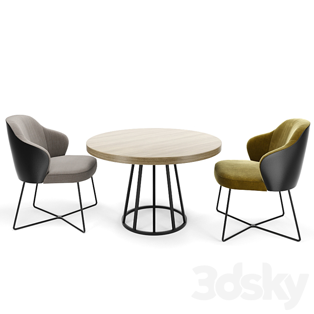 Leslie Dining Little Armchair Sled Base Minotti With Round Table 3d