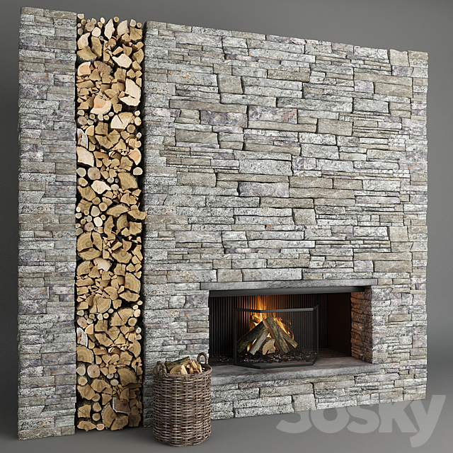 Fireplace and firewood 5 3DSMax File - thumbnail 1