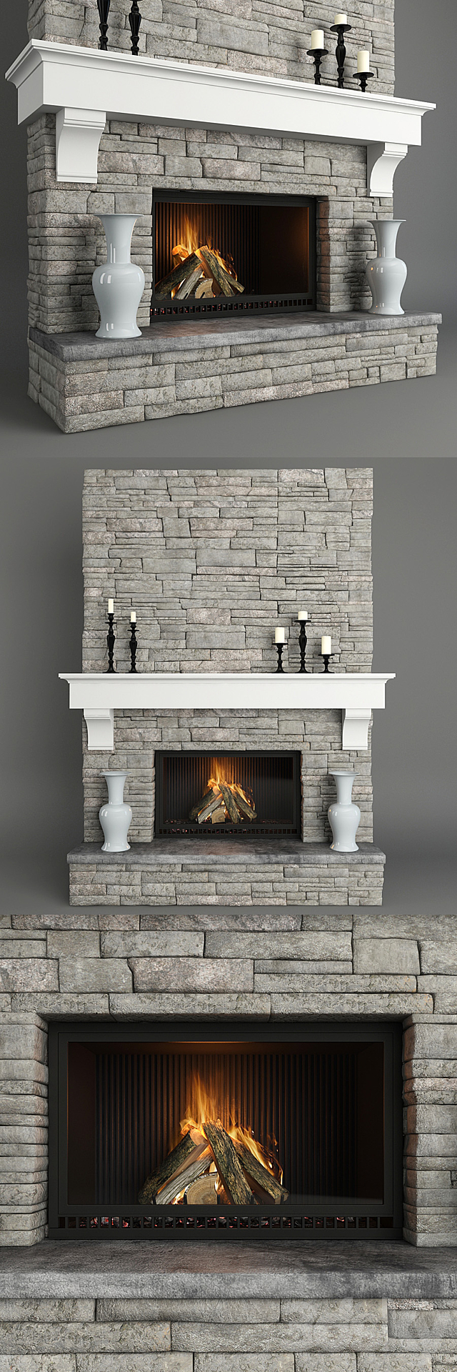 Stone fireplace 3d