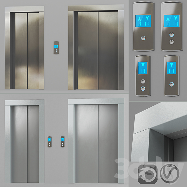 Doors with facings and post-call lift OTIS in 2 colors 3DSMax File - thumbnail 1