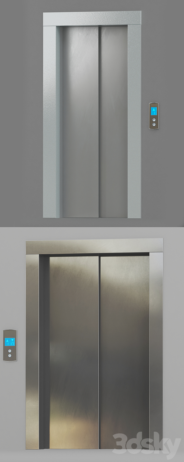 Doors with facings and post-call lift OTIS in 2 colors 3DSMax File - thumbnail 3
