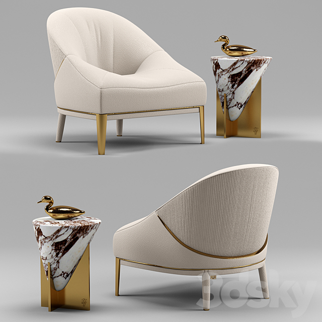 Minstrel small table and Rosemary leather armchair – Visionnaire Home Philosophy 3DSMax File - thumbnail 1