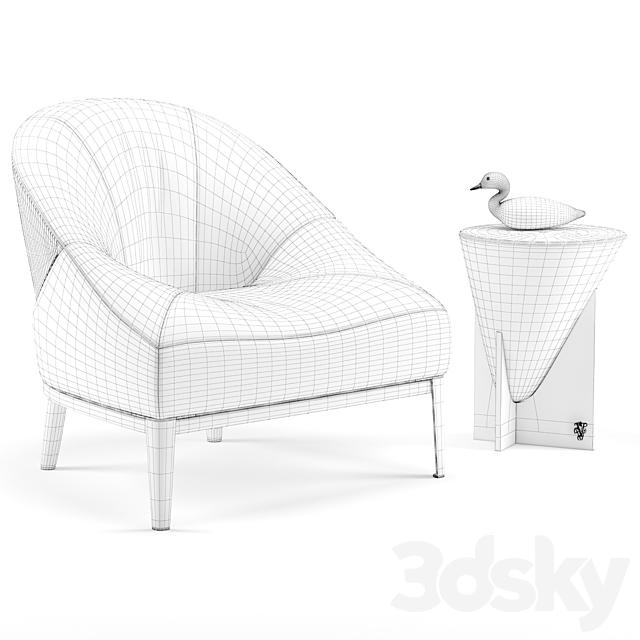Minstrel small table and Rosemary leather armchair – Visionnaire Home Philosophy 3DSMax File - thumbnail 3