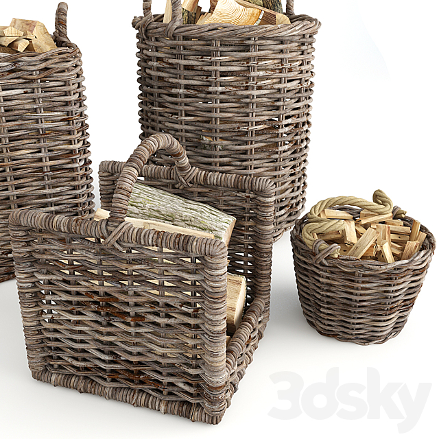 Baskets rotang firewood set 3DSMax File - thumbnail 2