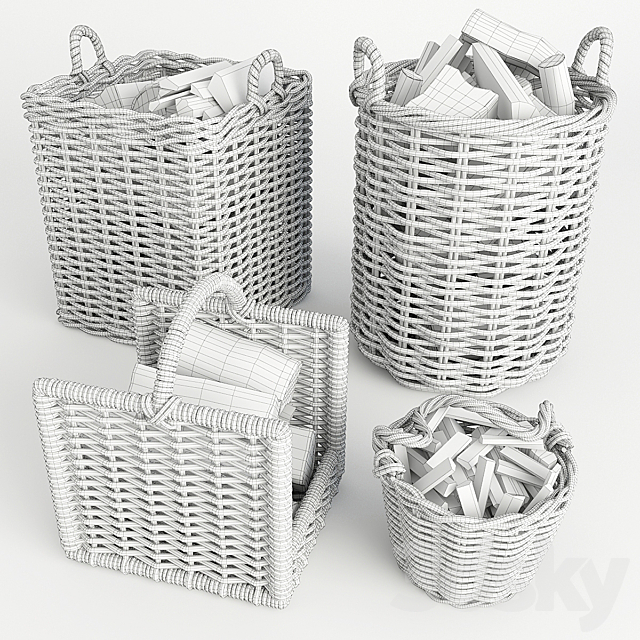 Baskets rotang firewood set 3DSMax File - thumbnail 3