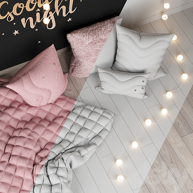 Decorative set of pillows with a garland 3d