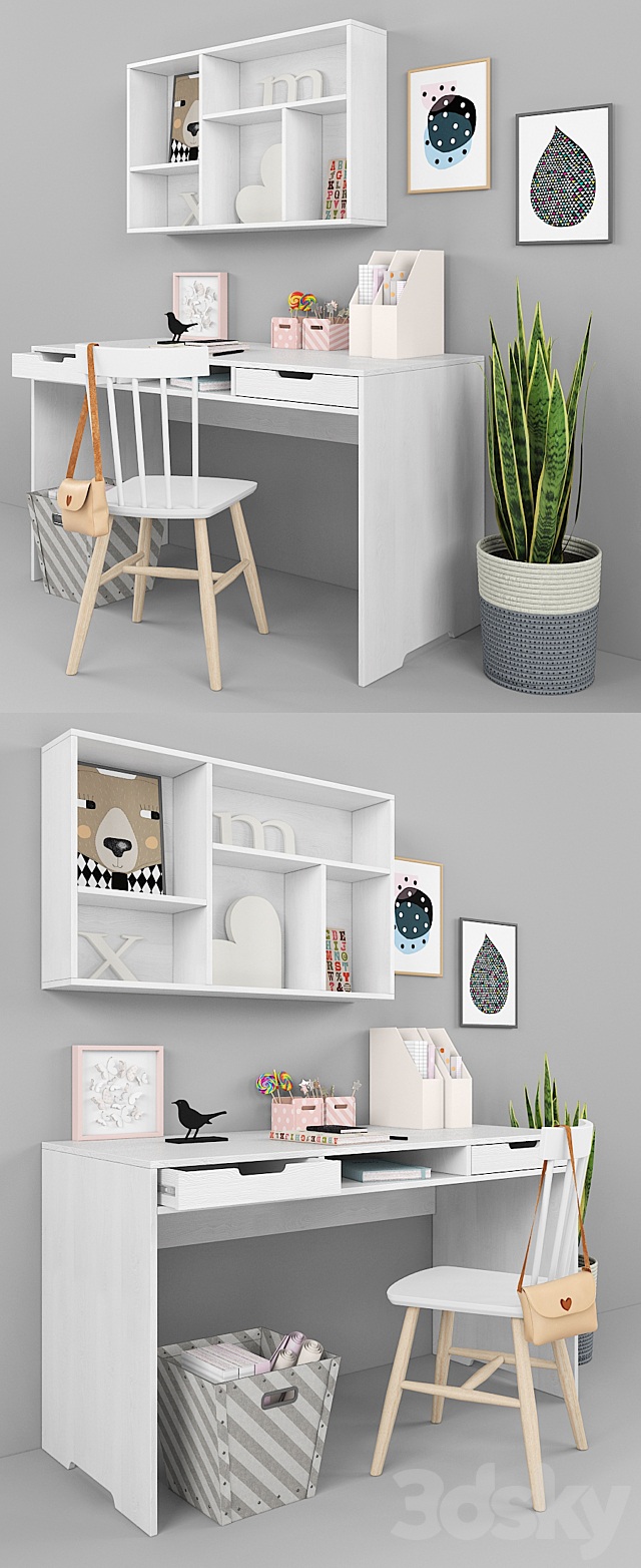 Writing-table and decor for a child 13 3d