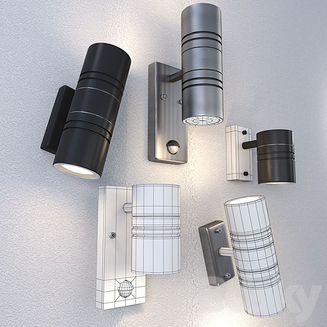 Lamps of the ARNE-LED model from the company LUCIDE. Belgium. 4 versions. 2 coating options. 3d