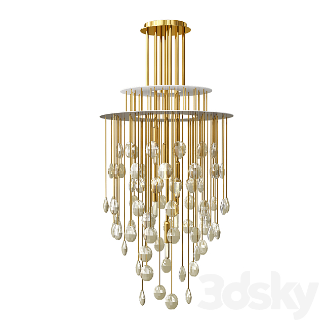 Hailee Med Chandelier in Natural Brass with Crystal 3DSMax File - thumbnail 1