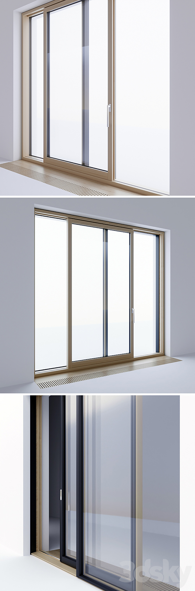 Wood-aluminum sliding stained-glass windows 4 3d