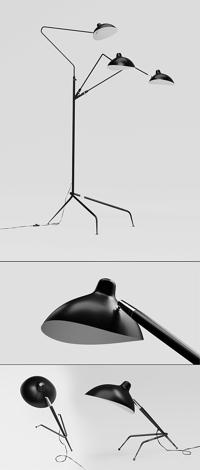 Mouille Floor. Table. 1. 3 arms. 3d