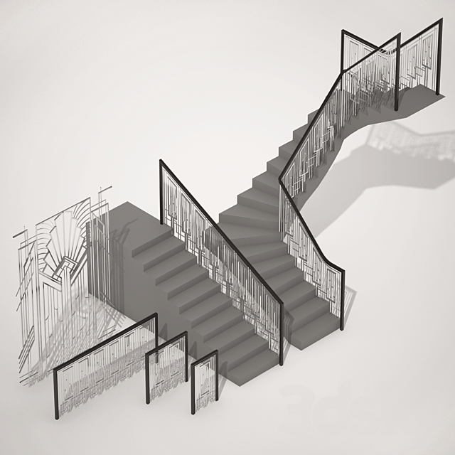 Forged guard of the Art-Deco staircase 3d