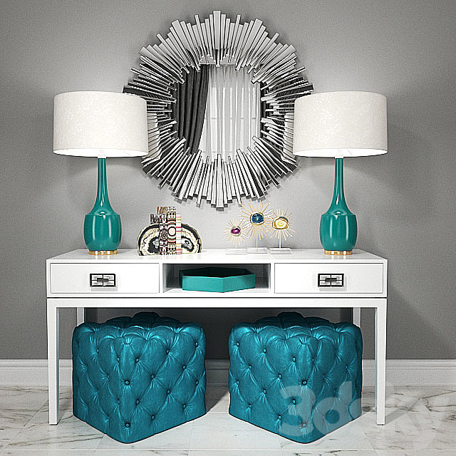 Dressing table with puffs. lamps and decor 3DSMax File - thumbnail 1