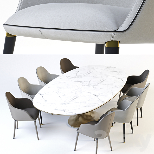 Chairs Giorgetti Selene. Table Giorgetti Mizar 3d