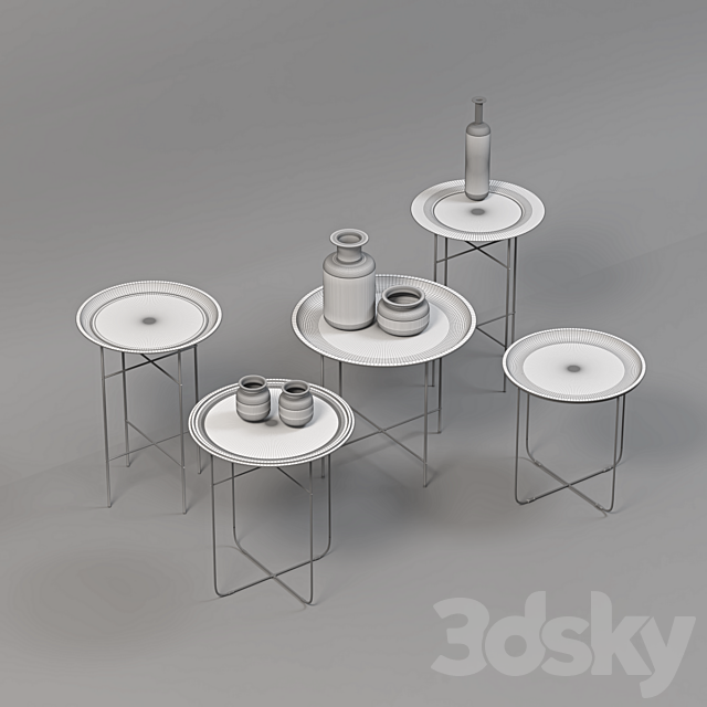 antique coffee table tray 3DS Max Model - thumbnail 2