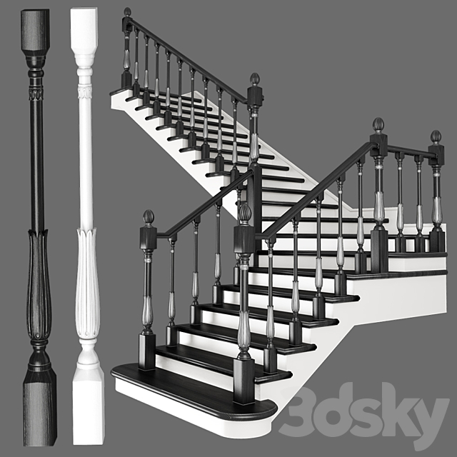 Corner staircase with zaubezhnymi steps. 3 colors 3DSMax File - thumbnail 2