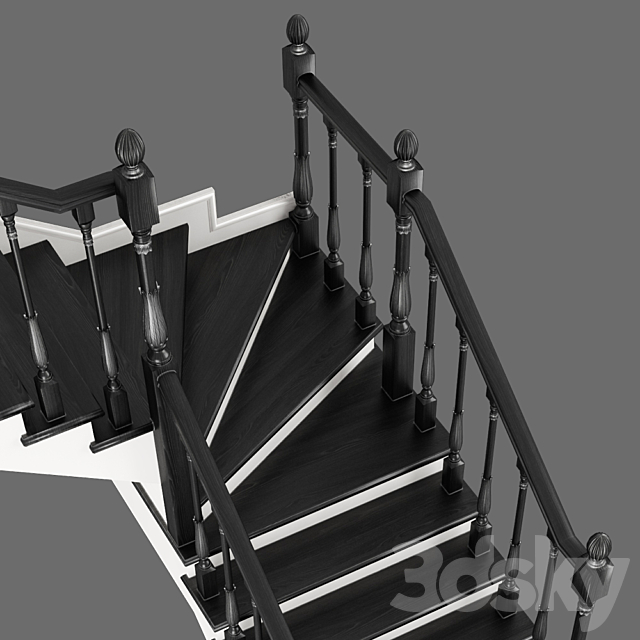 Corner staircase with zaubezhnymi steps. 3 colors 3DSMax File - thumbnail 3
