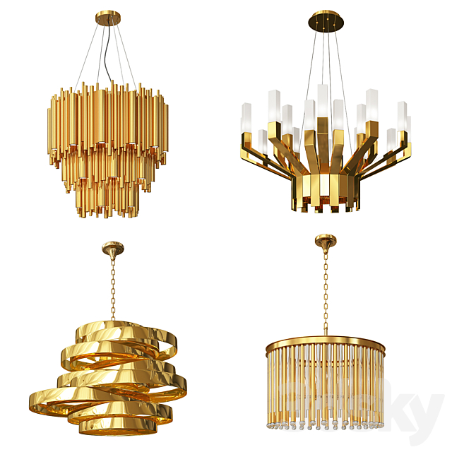 Four Gold Luxury Chandeliers 3DSMax File - thumbnail 1