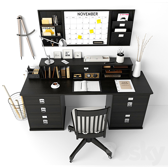 Bedford Rectangular Desk 3d