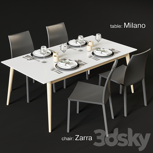 Dining table and chairs BoConcept Milano and Zarra 3DSMax File - thumbnail 1