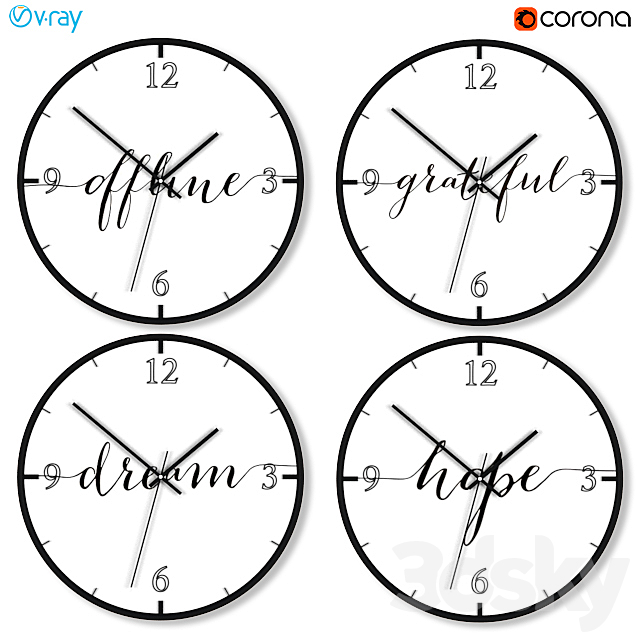 A set of wall clocks with motivational inscriptions. 3DSMax File - thumbnail 1