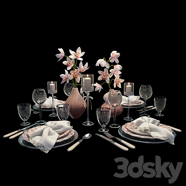 Festive table setting with orchids 3DSMax File - thumbnail 1