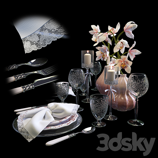Festive table setting with orchids 3DSMax File - thumbnail 2