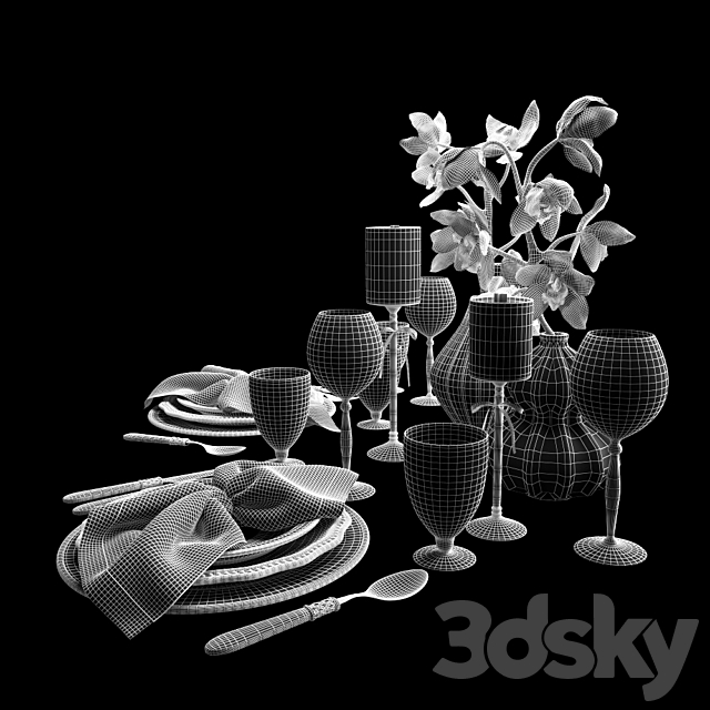 Festive table setting with orchids 3DSMax File - thumbnail 3