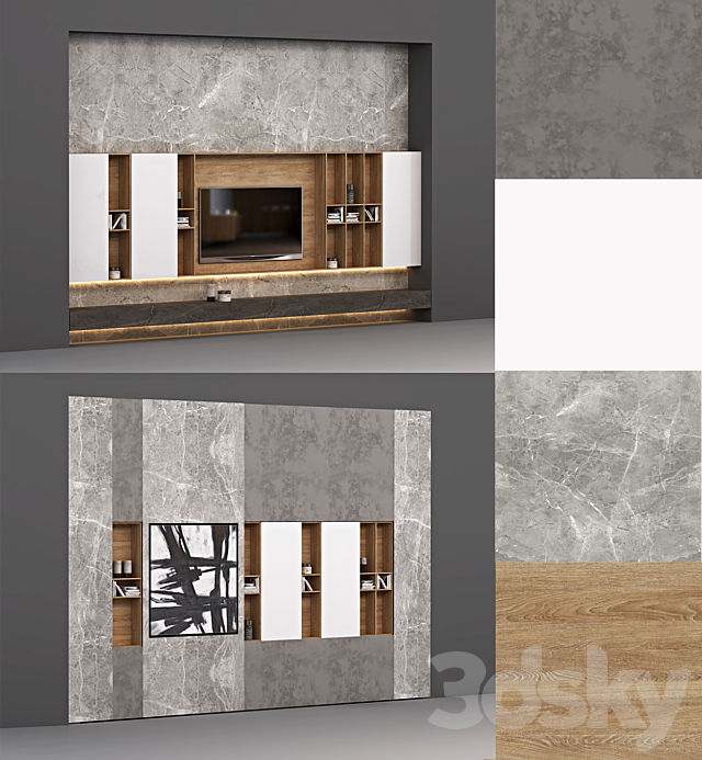 tv wall custom made 3DS Max Model - thumbnail 2