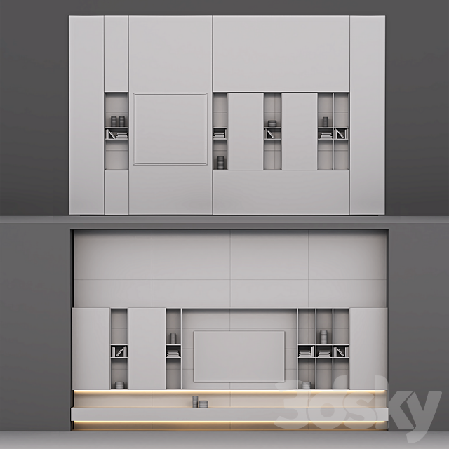tv wall custom made 3DS Max Model - thumbnail 3