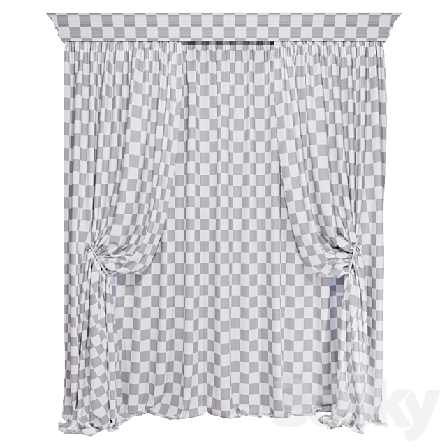 Set of curtains (curtains with pick-ups and tulle) 01. 3d