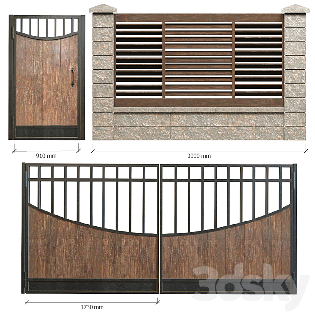 Fence with gates and wicket 2 3d