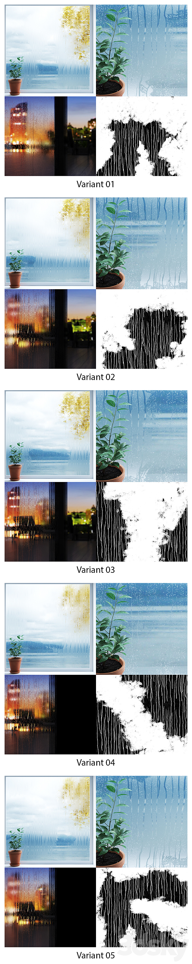 Wet glass - drops in the rain 3d