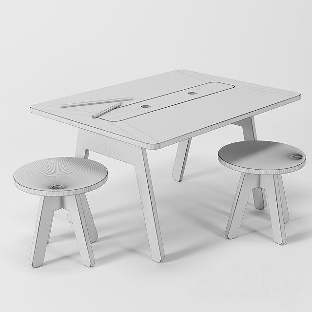 Kutikai Peekaboo Desk and Chairs 3d
