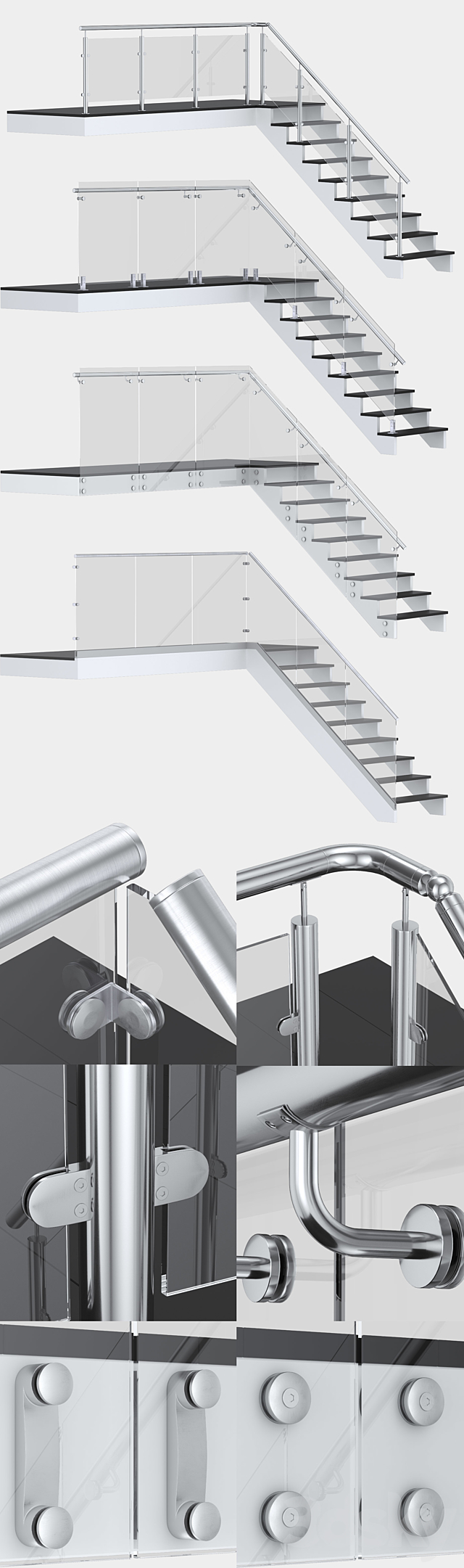 Glass fencing with handrail 4 options 3d