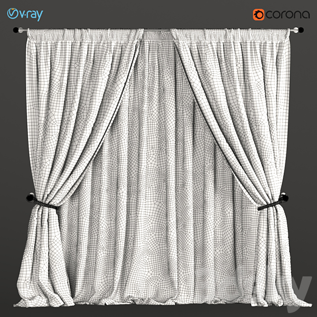 Curtains beige with a garter on the rope + tulle. 3d