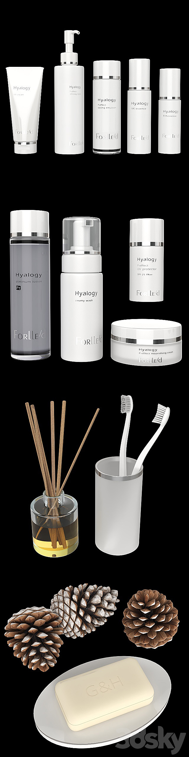 A set of white cosmetics. 3d