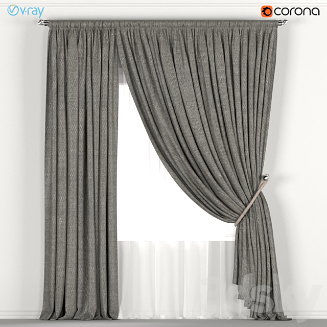 Dark curtains with a garter on the rope and tulle. 3DSMax File - thumbnail 1