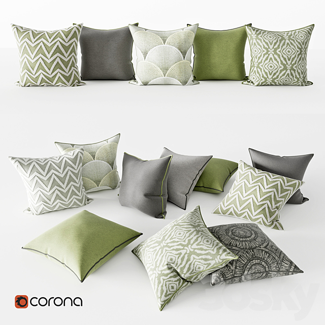 Decorative Pillows | Gray and Green Set 3DSMax File - thumbnail 1