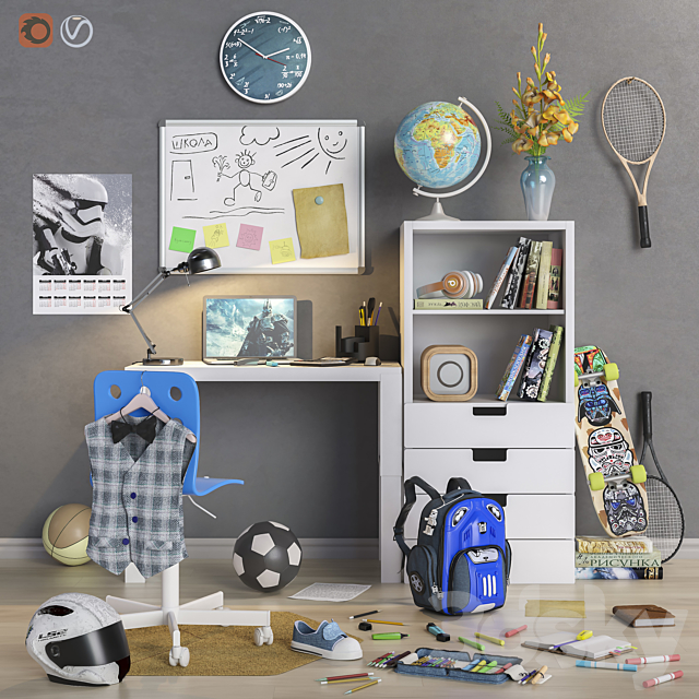 Furniture and accessories for the children’s room “Back to School”  3DSMax File - thumbnail 1