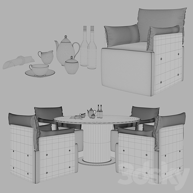 bottega veneta tassello chair set 3DSMax File - thumbnail 2